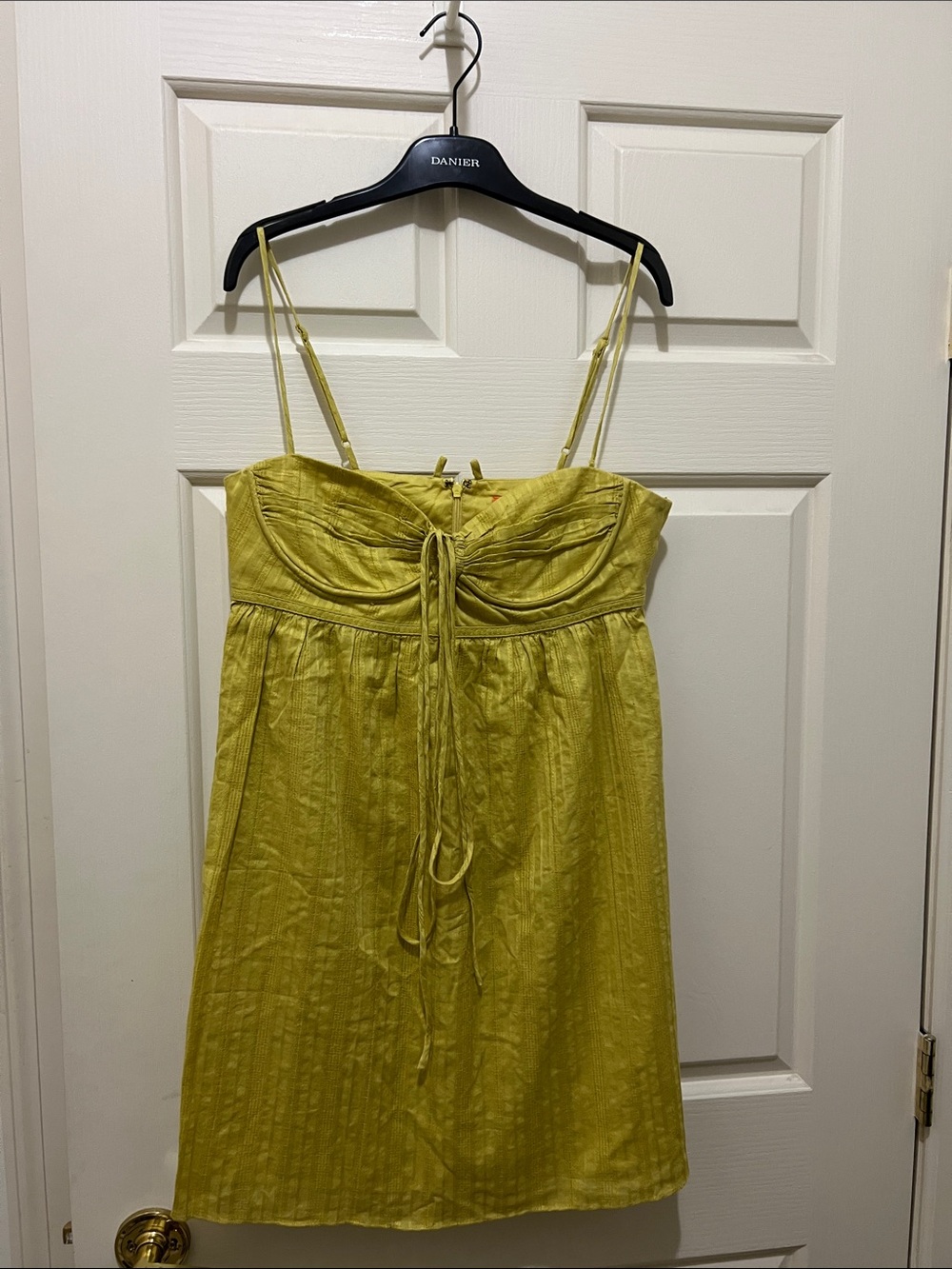 BCBGeneration Chartreuse Lace-Up Spaghetti Strap Mini Dress (sz s)